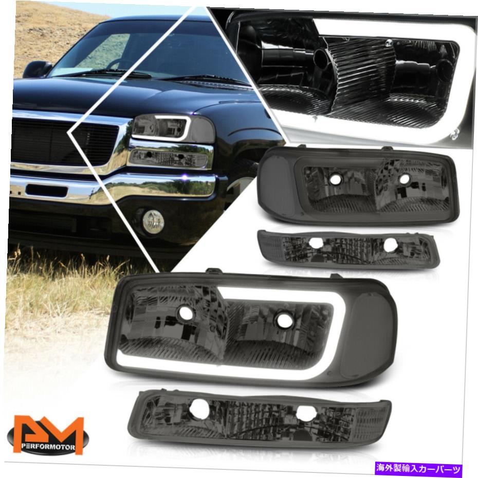 USヘッドライト 99-07 GMC Sierra / Yukon XL LED DRLヘッドライトW / Bumper Lump Smoked / Clear 4PCS For 99-07 GMC Sierra/Yukon XL LED DRL Headlight w/ Bumper Lamp Smoked/Clear 4Pcs【並行輸入品】