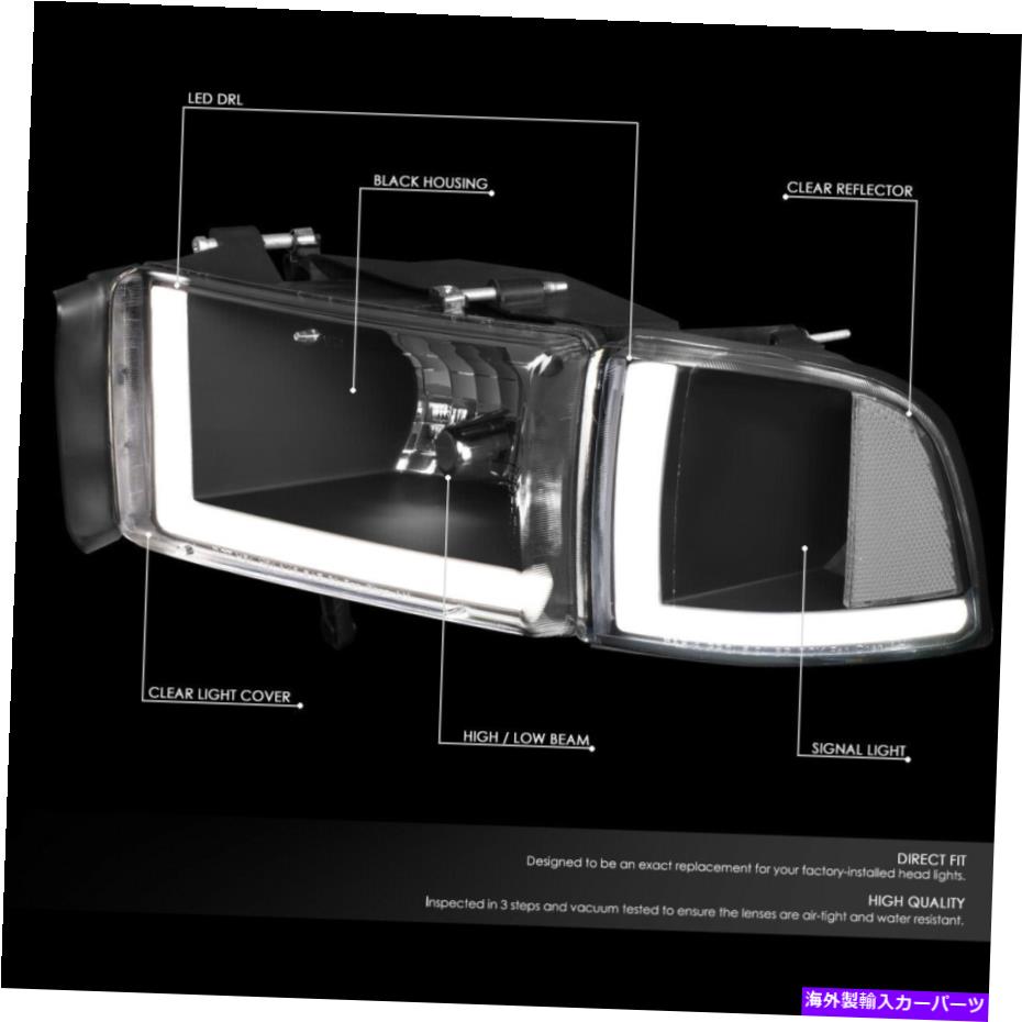 USヘッドライト （デュアルLED DRL）ブラックハウジングヘッドライト94-02ドッジRAM用クリアコーナーランプ (DUAL LED DRL) Black Housing Headlights Clear Corner Lamps for 94-02 Dodge Ram【並行輸入品】
