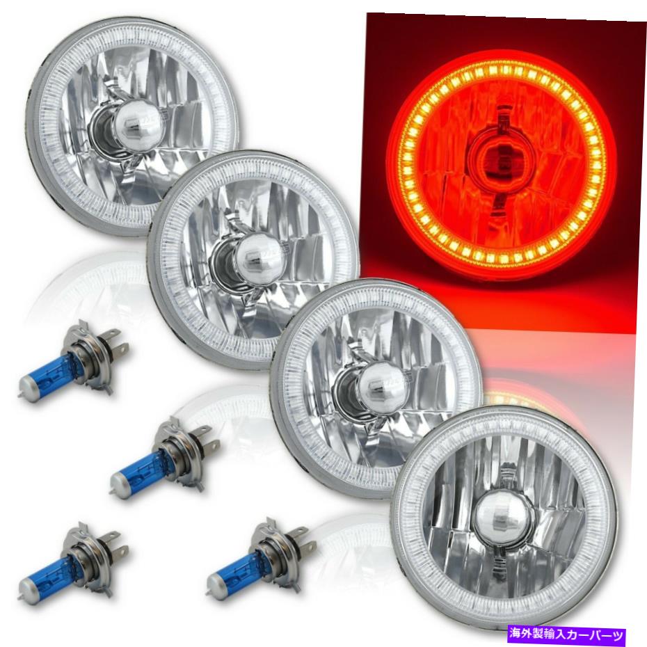 USヘッドライト 5-3 / 4 SMD赤LEDハロハロゲン電球ヘッドライトエンジェルアイクリスタルクリアセット4 5-3/4 SMD Red LED Halo Halogen Bulb Headlight Angel Eye Crystal Clear Set of 4【並行輸入品】