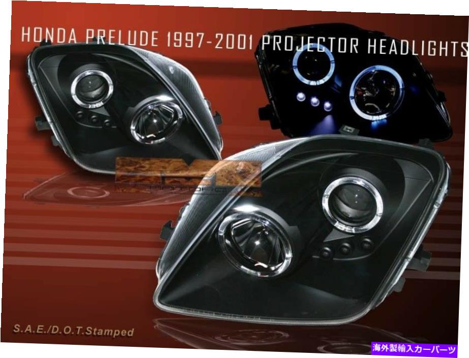 USヘッドライト 97-01ホンダプレリュードプロジェクターヘッドライトLEDツインハロー98 99 00 BLACK Fit For 97-01 HONDA PRELUDE PROJECTOR HEADLIGHTS LED TWIN HALO 98 99 00【並行輸入品】