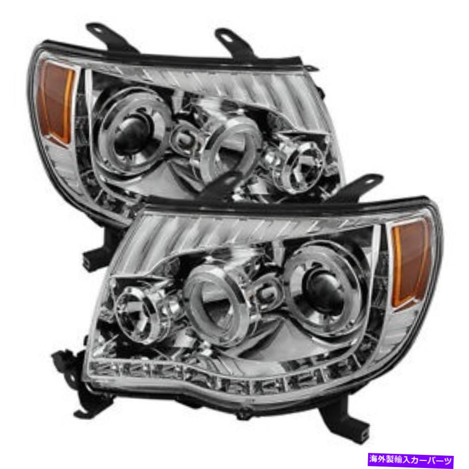 USヘッドライト トヨタ05-11タコマクロームツインハロープロジェクターLEDヘッドライトランプペアセット Toyota 05-11 Tacoma Chrome Twin Halo Projector LED Headlights Lamps Pair Set【並行輸入品】