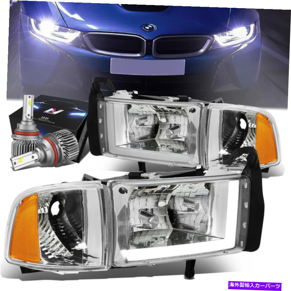 USヘッドライト 94-02 Dodge RamのためのChrome琥珀色のLED信号LED DRLのヘッドライト+ SLIM LED HIDキット CHROME AMBER LED SIGNAL LED DRL HEADLIGHTS+SLIM LED HID KIT FOR 94-02 DODGE RAM【並行輸入品】
