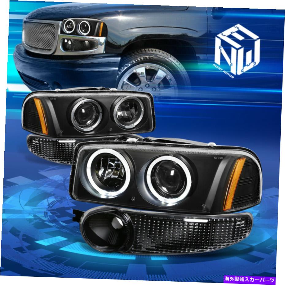 USヘッドライト 02-06 Sierra Yukon 4DR Halo Ring Projectorヘッドライトバンパーランプブラックオレンジ For 02-06 Sierra Yukon 4Dr Halo Ring Projector Headlight Bumper Lamp Black Amber【並行輸入品】