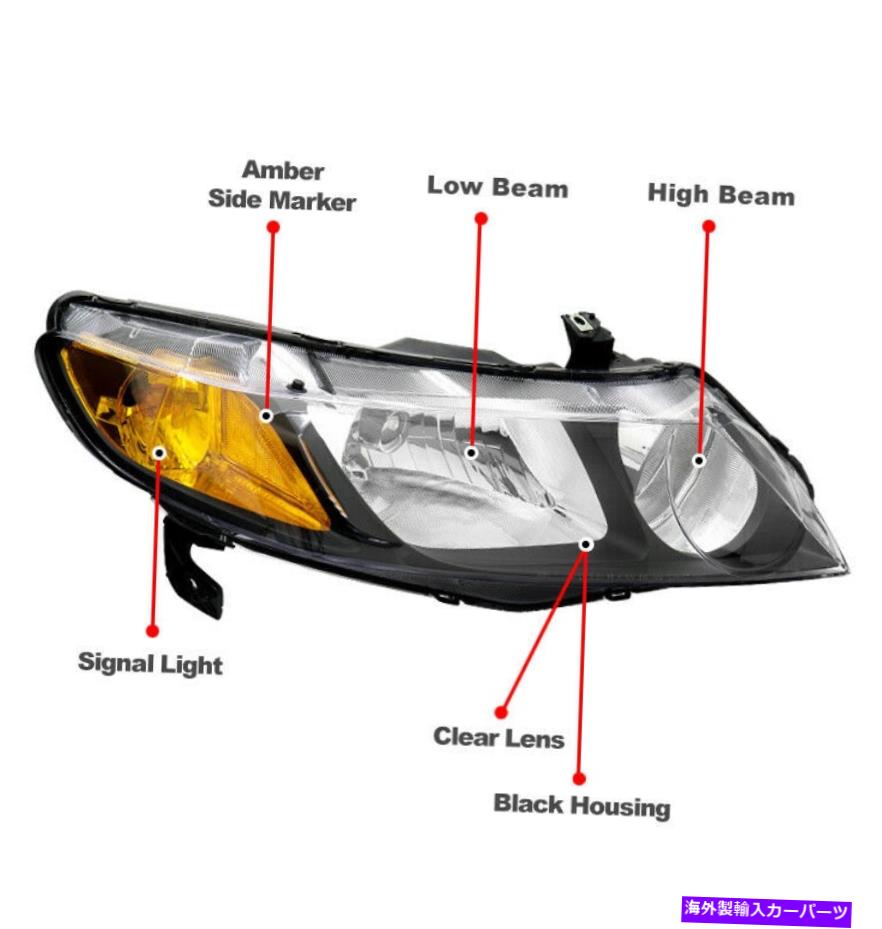 USヘッドライト 06-11ホンダシビックセダン4DRブラックハロゲンヘッドライトW / BLUE LED DRL + 6000K HID For 06-11 Honda Civic Sedan 4DR Black Halogen Headlight w/Blue LED DRL+6000K HID【並行輸入品】