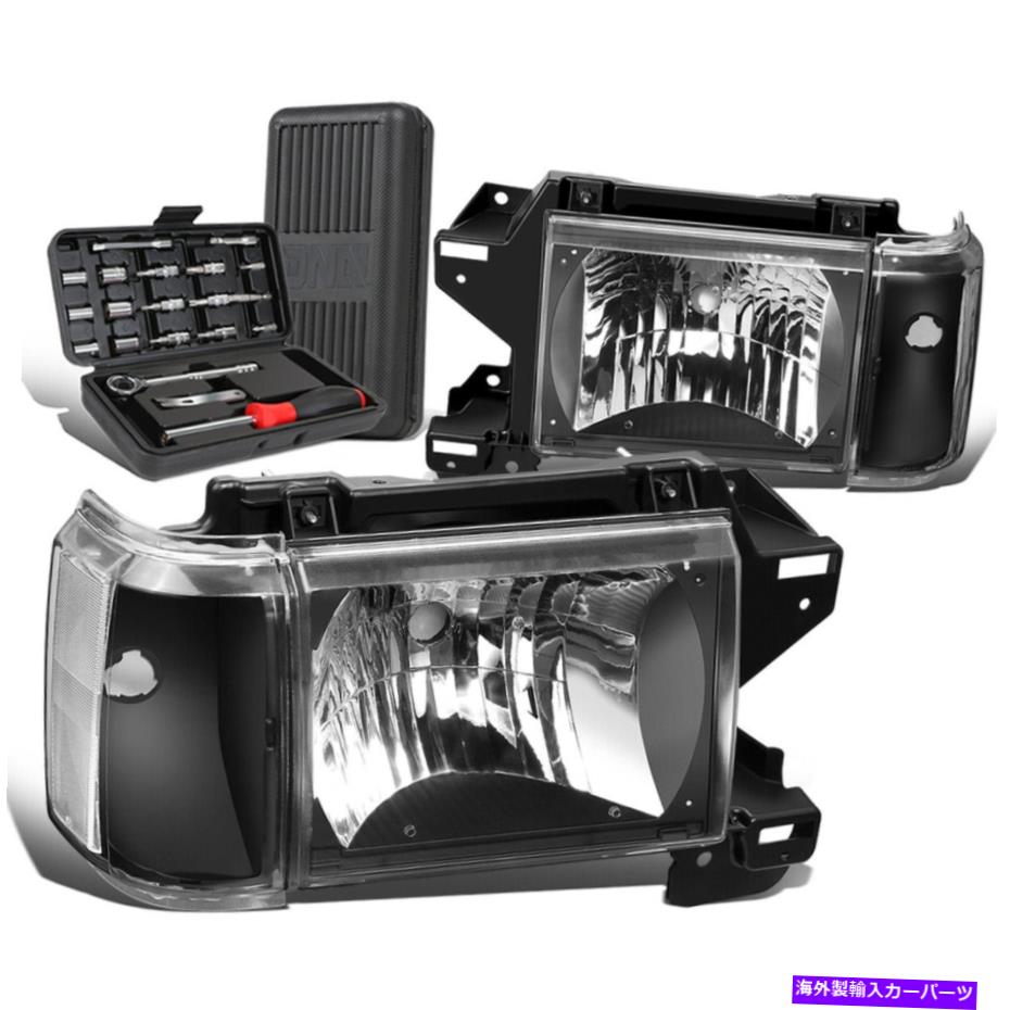 USヘッドライト 1987 - 1991年フォードF150 F250 F350 F350 Broncoブラック/クリア信号ヘッドライト+ツールボックス For 1987-1991 Ford F150 F250 F350 Bronco Black/Clear Signal Headlights+Tool Box【並行輸入品】