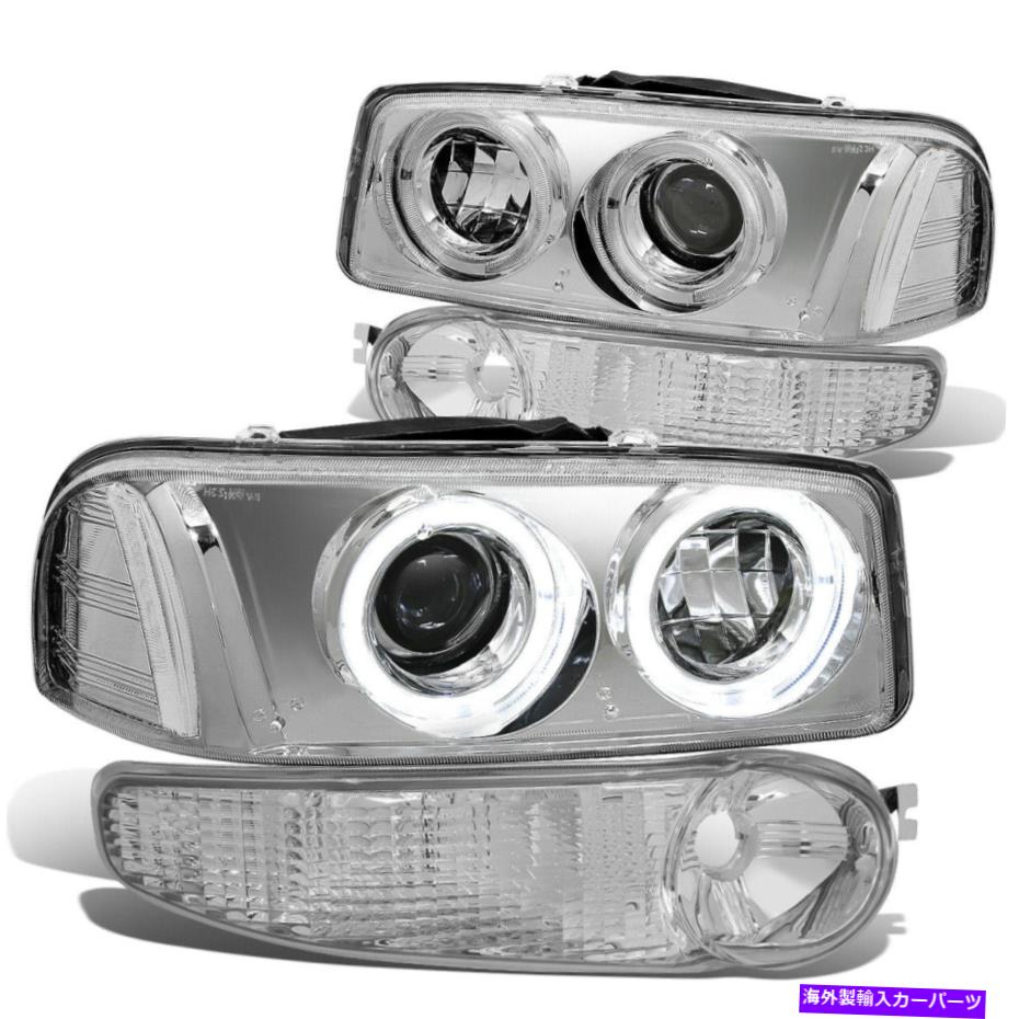USヘッドライト クロームハウジングデュアルハロープロジェクター+ 00-07シエラデナリー用クリアサイドヘッドライト CHROME HOUSING DUAL HALO PROJECTOR+CLEAR SIDE HEADLIGHT FOR 00-07 SIERRA DENALI【並行輸入品】