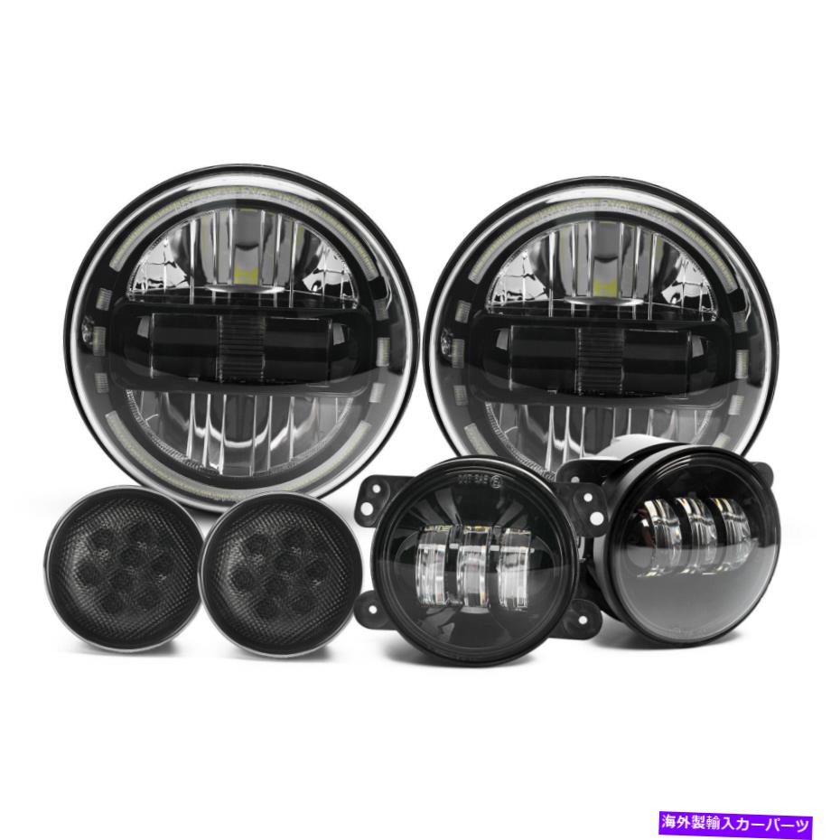 USヘッドライト JEEP wrangler JK JKU 2007-2017ラウンドハローLEDヘッドライトフォグターンランプコンボ For Jeep Wrangler JK JKU 2007-2017 Round Halo LED Headlights Fog Turn Lamp Combo【並行輸入品】