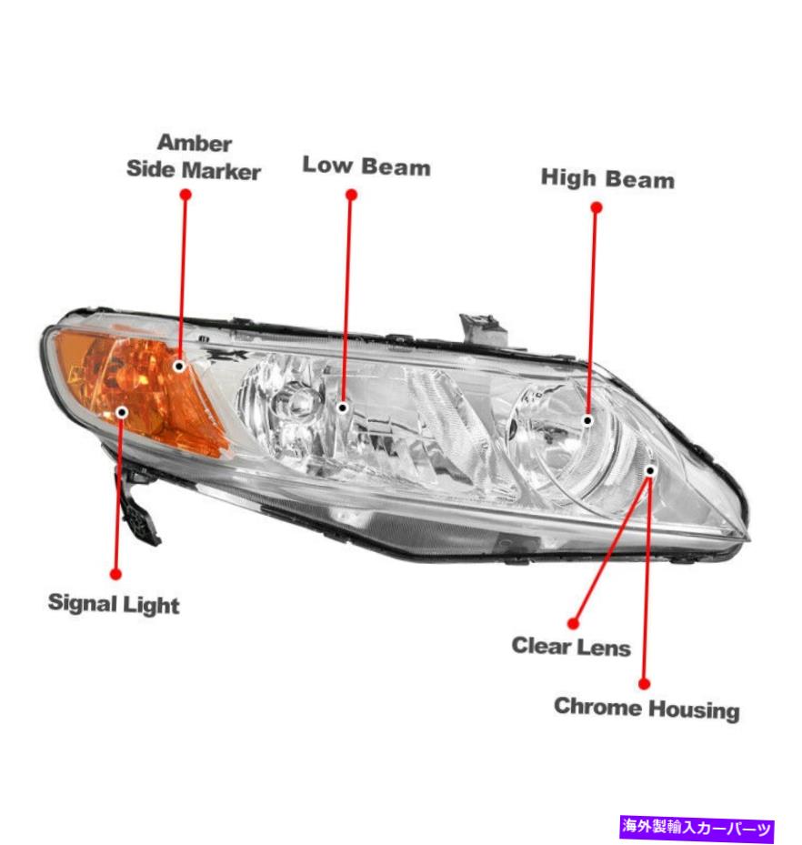 USヘッドライト 06-11ホンダシビックセダン4DRクロームハロゲンヘッドライトW / BLUE LED DRL + 6K HID For 06-11 Honda Civic Sedan 4DR Chrome Halogen Headlights w/Blue LED DRL+6K HID【並行輸入品】