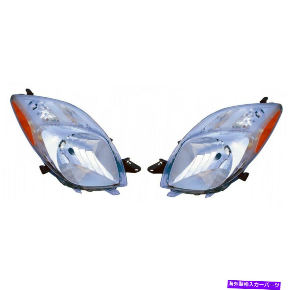 USヘッドライト FITS 2007 2008トヨタヤリスペアヘッドライトドライバとRH 2DRハッチバック Fits 2007 2008 Toyota Yaris Pair Headlights Driver and RH 2dr hatchback【並行輸入品】