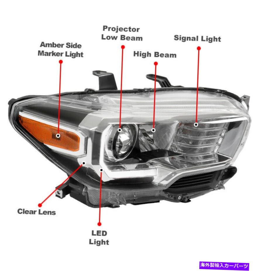 USヘッドライト 16~19トヨタタコマLED DRLプロジェクターヘッドライトランプクローム旅客 For 16-19 Toyota Tacoma LED DRL Projector Headlight Lamp Chrome Passenger Right【並行輸入品】