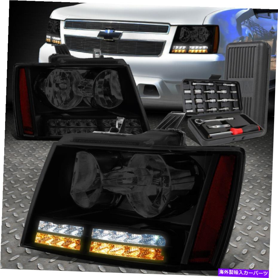 USヘッドライト 07-14 Tahoe Suburban LED DRLターン信号着色/アンバーヘッドライト+ツールセット FOR 07-14 TAHOE SUBURBAN LED DRL TURN SIGNAL TINTED/AMBER HEADLIGHTS+TOOL SET【並行輸入品】