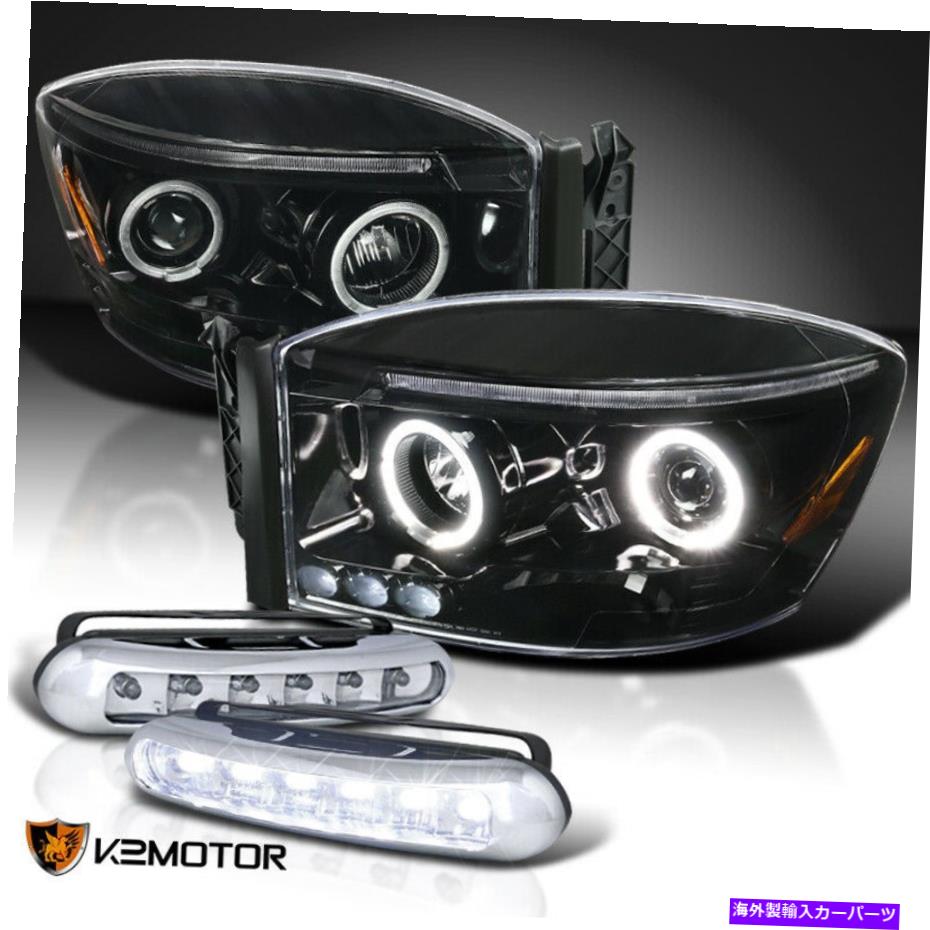 USヘッドライト ジェットブラック2006-2008ドッジラムピックアッププロジェクターヘッドライトW / LED DRLフォグランプ Jet Black 2006-2008 Dodge Ram Pickup Projector Headlights w/ LED DRL Fog Lamps【並行輸入品】 46,814円