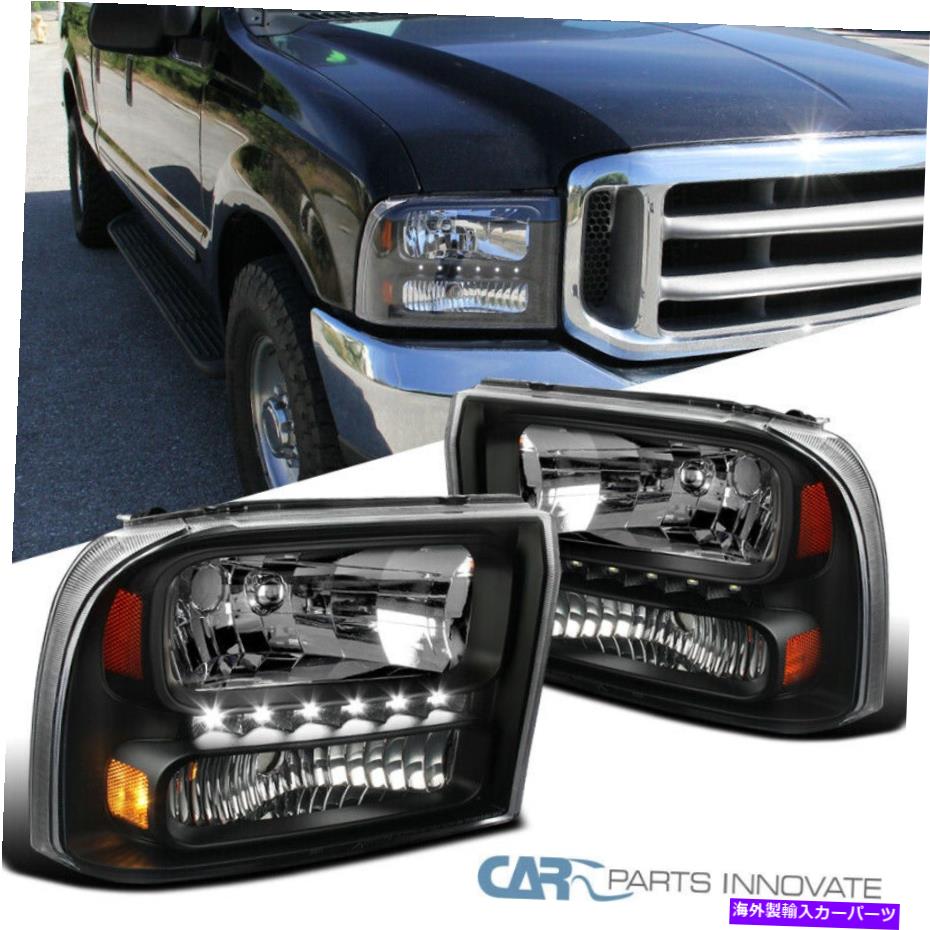 USヘッドライト Ford 99-04 F250 / F350 SuperDuty 00-04エクスカーションブラック1ピースヘッドライト+ SMD LED For Ford 99-04 F250/F350 Superduty 00-04 Excursion Black 1PC Headlights+SMD LED【並行輸入品】