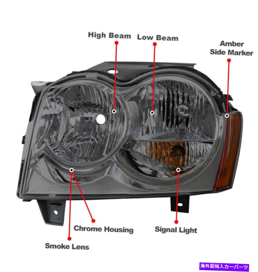 USヘッドライト 05-07ジープグランドチェロキースモークヘッドライトランプW / LED DRL信号左+右 For 05-07 Jeep Grand Cherokee Smoke Headlights Lamp w/LED DRL Signal Left+Right【並行輸入品】