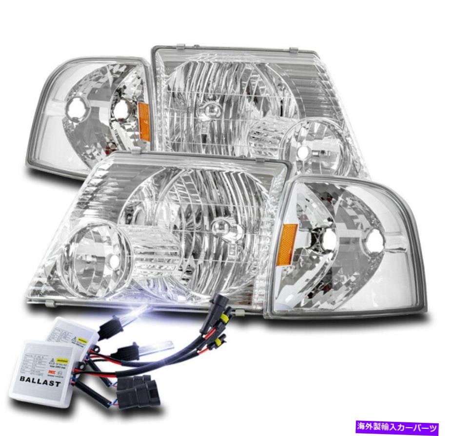 USヘッドライト 02-05フォードエクスプローラの交換ヘッドライトヘッドランプランプクロームW / 10K HIDキット FOR 02-05 FORD EXPLORER REPLACEMENT HEADLIGHT HEADLAMP LAMP CHROME W/10K HID KIT【並行輸入品】