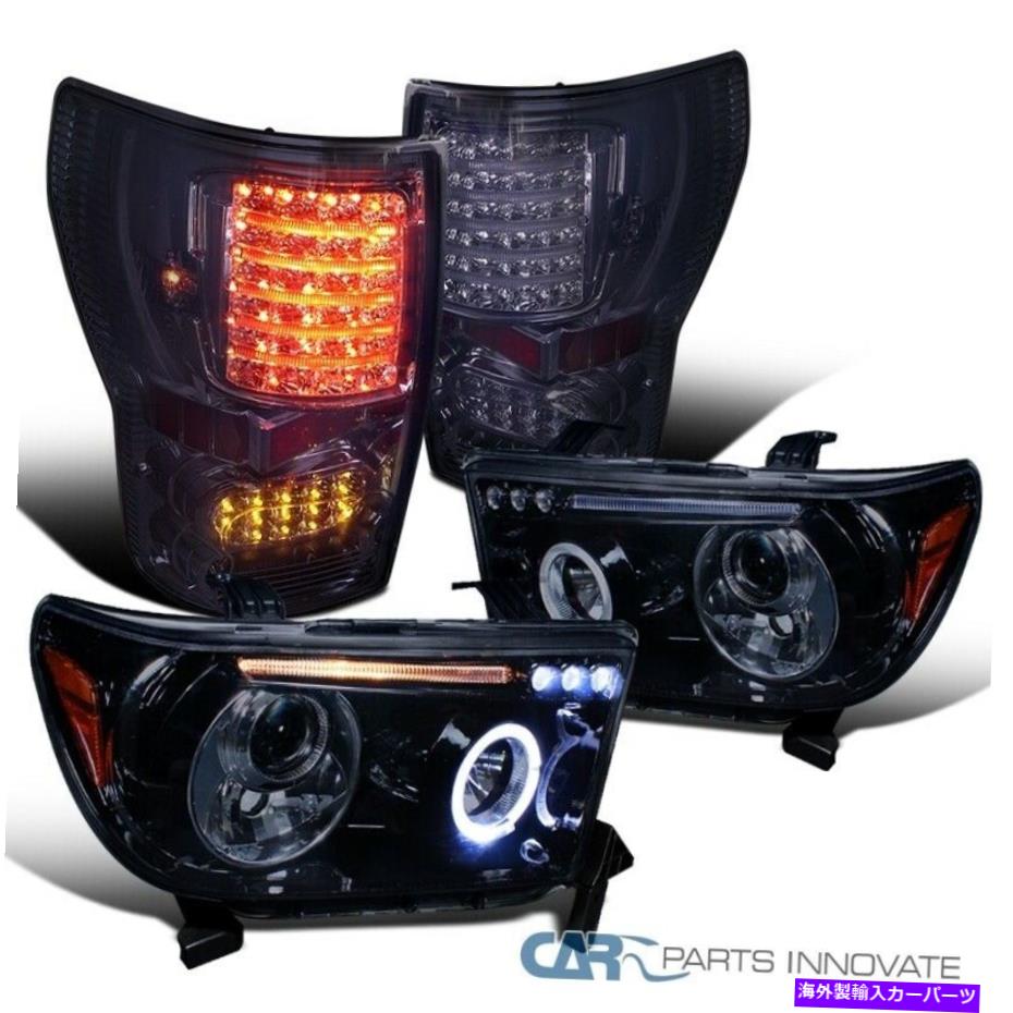 USテールライト 07-13 Tundra光沢のある黒LED Haloプロジェクターヘッドライト+煙LEDテールランプ For 07-13 Tundra Glossy Black LED Halo Projector Headlights+Smoke LED Tail Lamps【並行輸入品】
