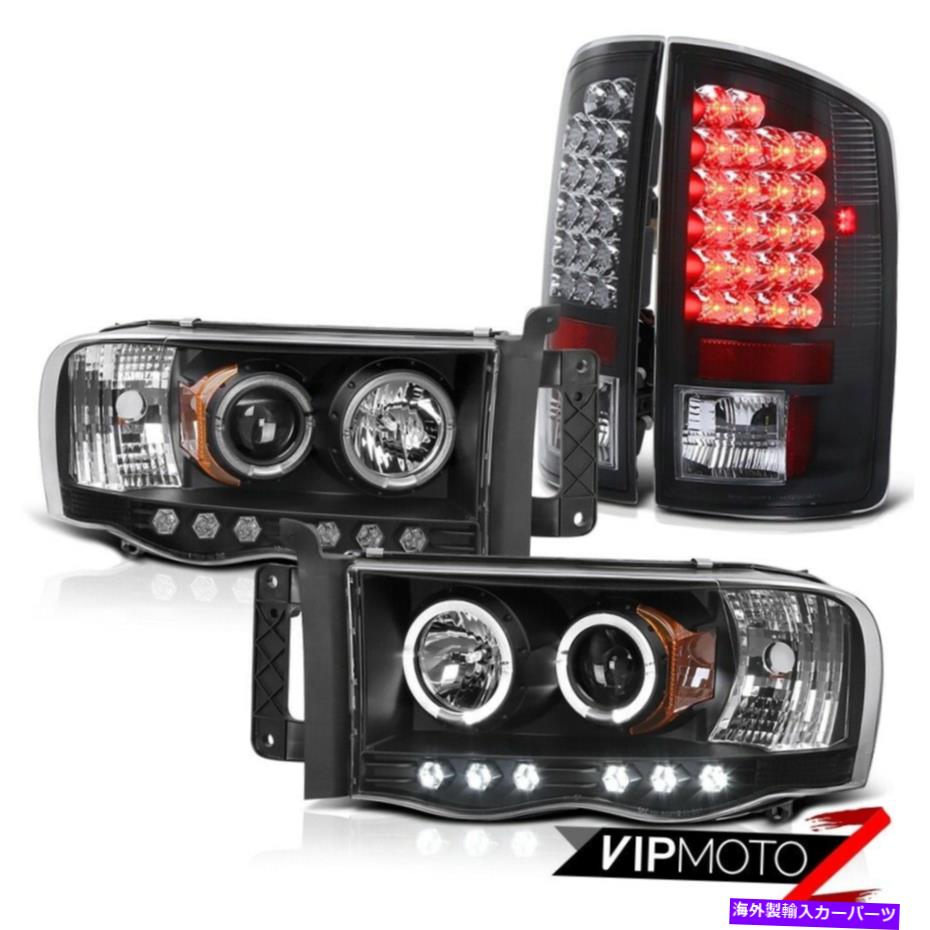 USテールライト Dodge 2002-2005 RAM 1500 HaloプロジェクターブラックL + Rヘッドライト+ LEDテールライトランプ Dodge 2002-2005 RAM 1500 HaLo Projector Black L+R Headlight+LED Tail Light Lamp【並行輸入品】