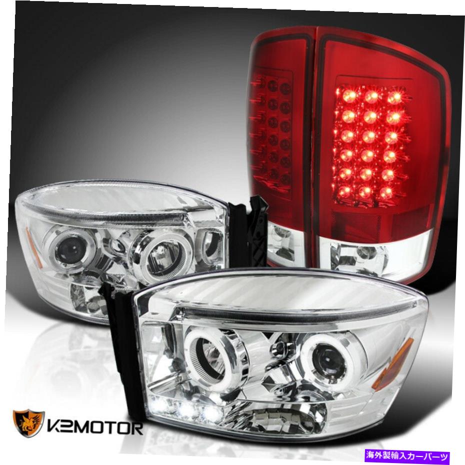 USテールライト 2007-2009 RAM 1500 2500 3500 LED Haloプロジェクターヘッドライト+赤いLEDテールランプ 2007-2009 Ram 1500 2500 3500 LED Halo Projector Headlights+Red LED Tail Lamps【並行輸入品】