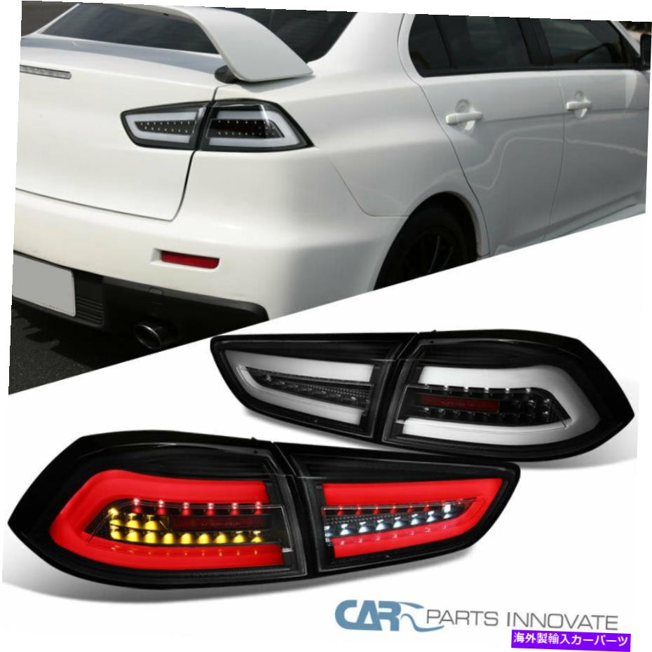 USテールライト フィット三菱08-17ランサー08-15 EVO xブラックLEDテールライトブレーキランプペア Fit Mitsubishi 08-17 Lancer 08-15 EVO X Black LED Tail Lights Brake Lamps Pair【並行輸入品】