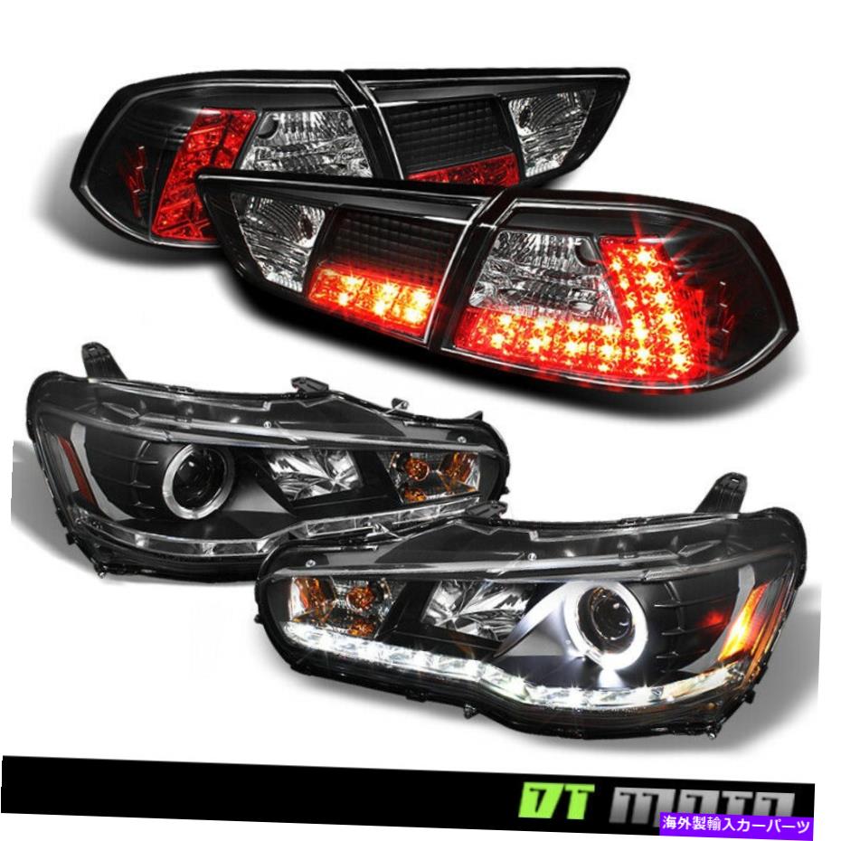 USテールライト 08-17三菱ランサーブラックDRLプロジェクターヘッドライト+ LEDテールライト 08-17 Mitsubishi Lancer Black DRL Projector Headlights+LED Tail Lights【並行輸入品】