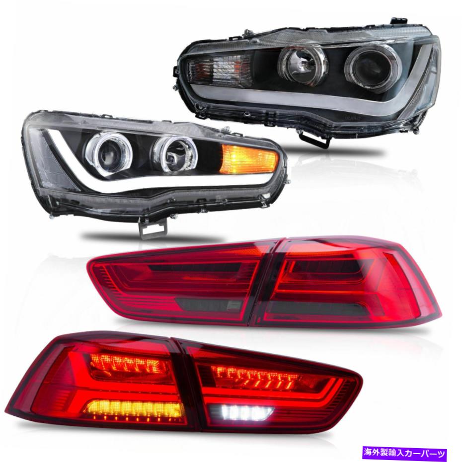USテールライト LEDヘッドライトW / DRLシングルビーム+レッドスモークテールライト2008-2017 Lancer LED Headlights w/DRL Single Beam+RED SMOKED Taillights for 2008-2017 Lancer【並行輸入品】