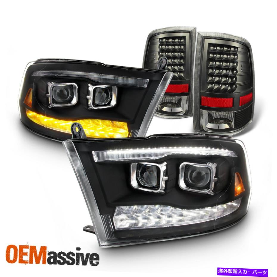 USテールライト [LED] 09-18ドッジRAMヘッドライトデュアルプロジェクターレンズ+ブラックテールライトレンズ [LED]For 09-18 Dodge Ram Headlights Dual Projector Lens+ Black Tail Lights Lens【並行輸入品】