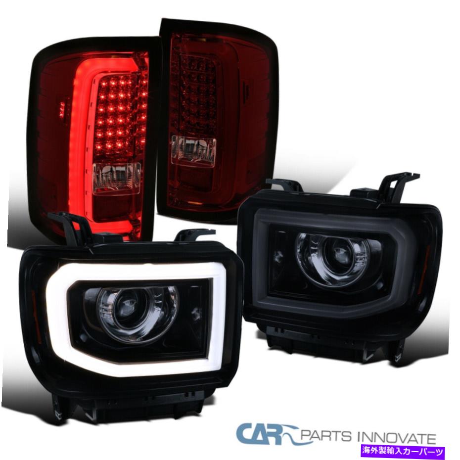 USテールライト GMC 14-17シエラブラックLED DRLプロジェクターヘッドライト+赤/煙LEDテールランプ For GMC 14-17 Sierra Black LED DRL Projector Headlights+Red/Smoke LED Tail Lamps【並行輸入品】