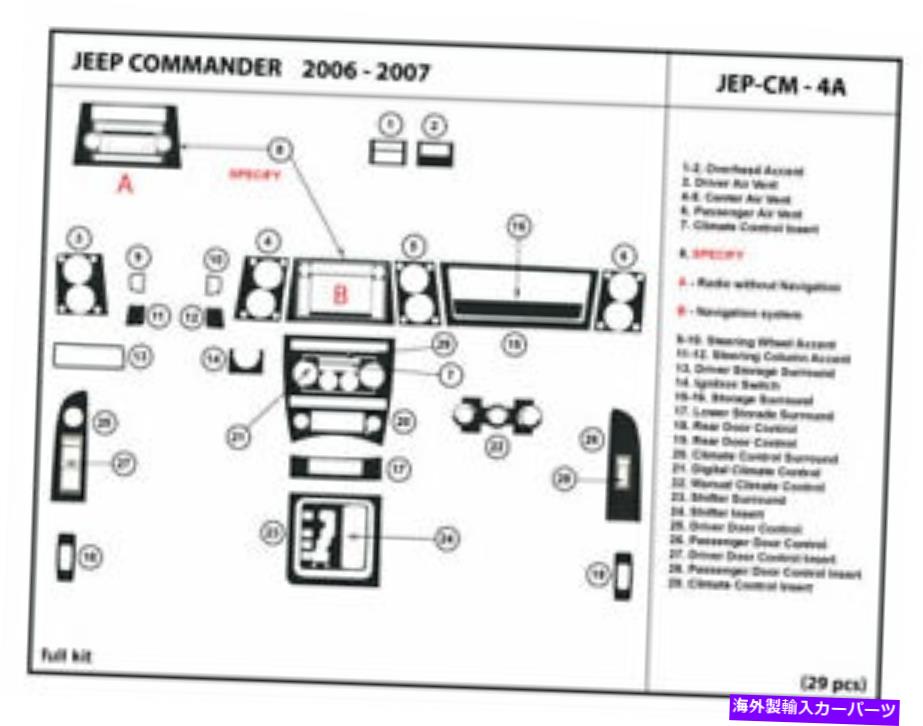 内装パーツ Jeep Commander 2006-2007インジアヤード - メイ用メーチンデイビーパッケートセットリオット - オリジナルのタイトルを表示する Jeep Commander 2006-2007 インテリアオーバーレイ用カーボンファイバーダッシュトリムキット- show original title【並行輸入品】