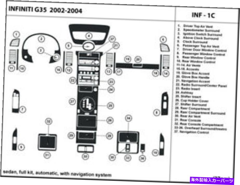 内装パーツ INFINITI G35 03-04用途のメーカーデッナルカッピットリーシェンシスパン - 1C↓ - オリジナルのタイトルを表示 Infiniti G35 03-04 用カーボンファイバーダッシュトリムキット ナビゲーションシステムINF - 1C付き- show original title【並行輸入品】