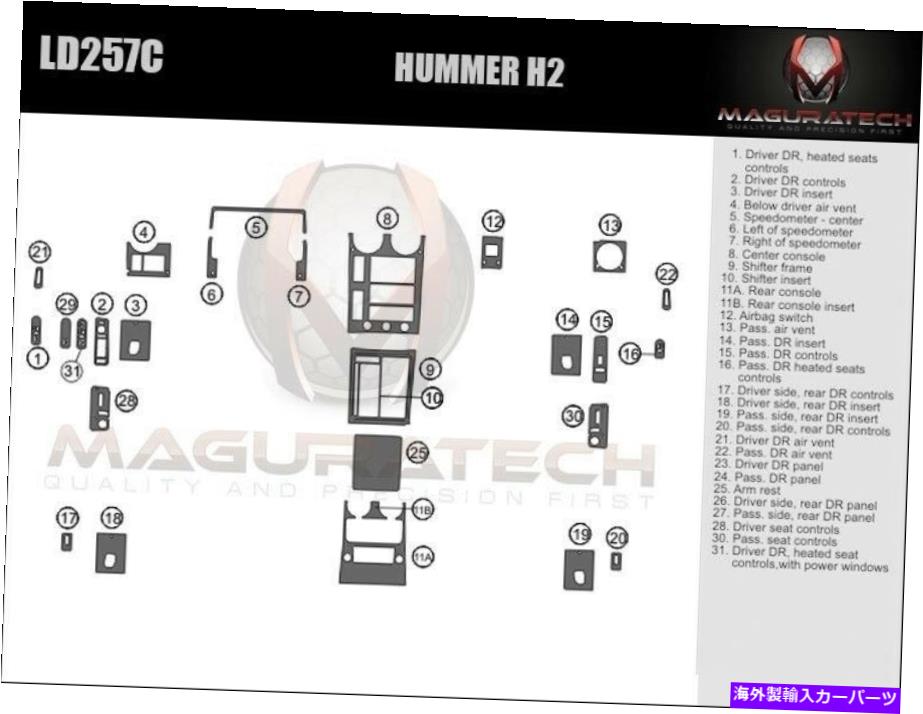 内装パーツ HUMMER H2 2003-2007チェアザアレフィンシェイクドットリーカット - オリジナルのタイトルを表示する Hummer H2 2003-2007 ミディアムプレミアムウッドダッシュトリムキット- show original title【並行輸入品】|Us Custom Parts Shop USDM