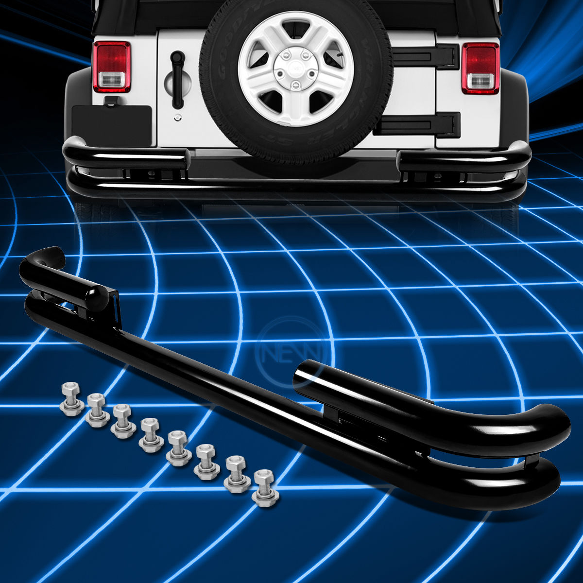 送料無料 Usパーツ Jeep 海外メーカー輸入品 グリル その他 ブラックコーティングスチールダブルパイプバーリアバンパーガード19 06ジープラングラー Black Coated Steel Double Guard Pipe Bar Rear Bumper Guard For 19 06 Jeep Wrangler Us Custom Parts