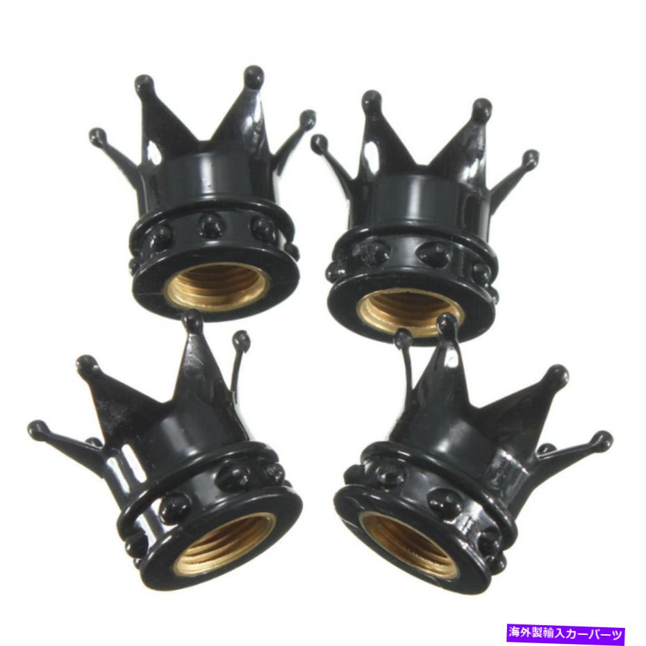 rear wheel tire cover 4xブラッククラウンカータイヤエアバルブステムねじキャップカバーホイールリムアクセサリー 4x Black Crown Car Tire Air Valve Stem Screw Caps Cover Wheel Rims Accessories【並行輸入品】