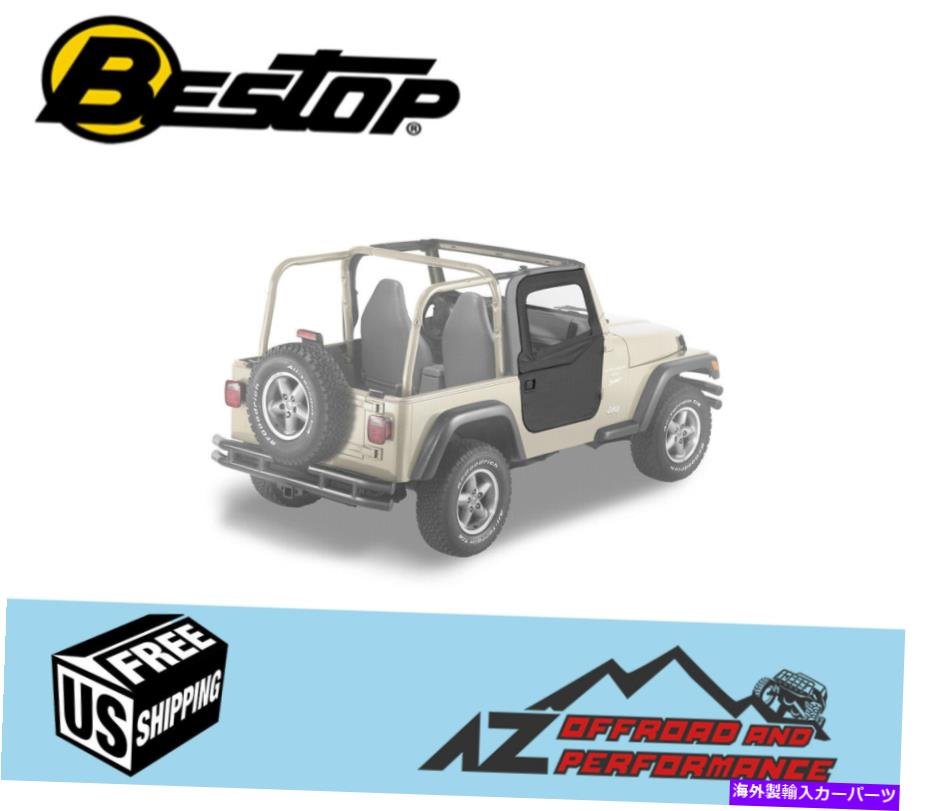 幌 97-06ジープラングラーブラックデニム51789-15のベスト2-PCフルファブリックドアセット Bestop 2-PC Full Fabric Door Set For 97-06 Jeep Wrangler Black Denim 51789-15【並行輸入品】