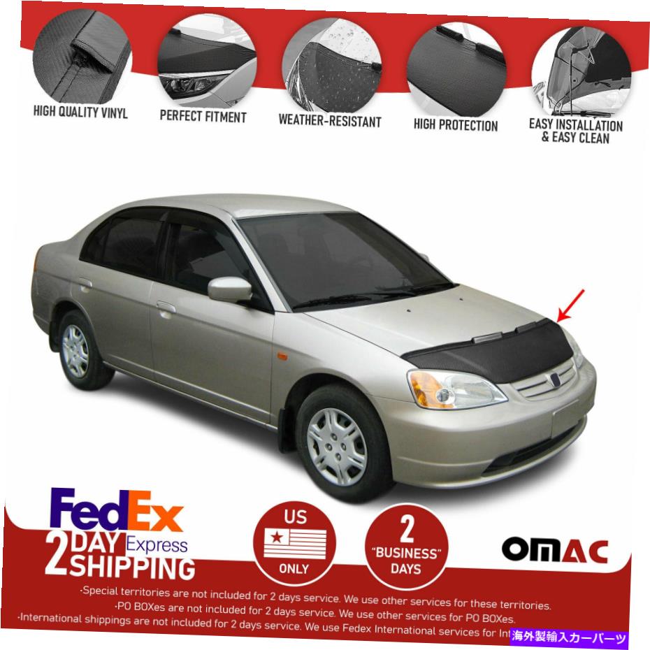 マスクブラ カーボンフードカバーマスクビニールボンネットブラプロテクターホンダシビック2001-2006 Carbon Hood Cover Mask Vinyl Bonnet Bra Protector for Honda Civic 2001-2006【並行輸入品】