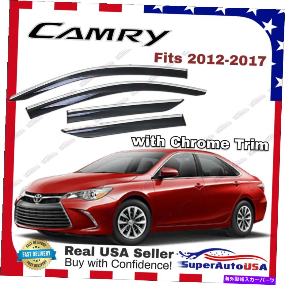 ウィンドウバイザー トヨタカムリ2012-2017クロムトリム色付きウィンドウバイザーレインガードサンベント For Toyota Camry 2012-2017 Chrome Trim Tinted Window Visor Rain Guard Sun Vent【並行輸入品】
