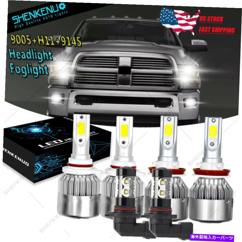 フォグライト 6x LEDヘッドライト+フォグ電球2009年 6x LED Headlight+Fog Bulbs For For 2009 2010 2011 2012 Dodge Ram 1500 2500 3500【並行輸入品】
