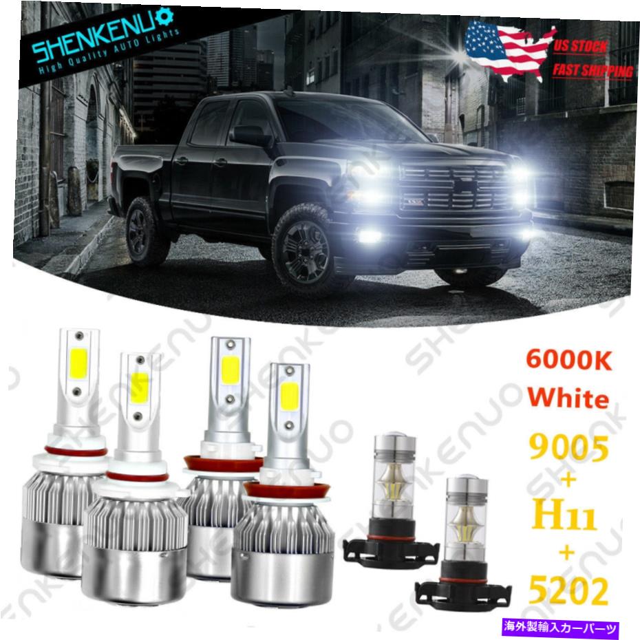 フォグライト 6000K LEDヘッドライト +フォグ電球C6シボレーシルバラード1500 2500 2007-2015 6000K LED Headlight + Fog Light Bulbs C6 For Chevy Silverado 1500 2500 2007-2015【並行輸入品】
