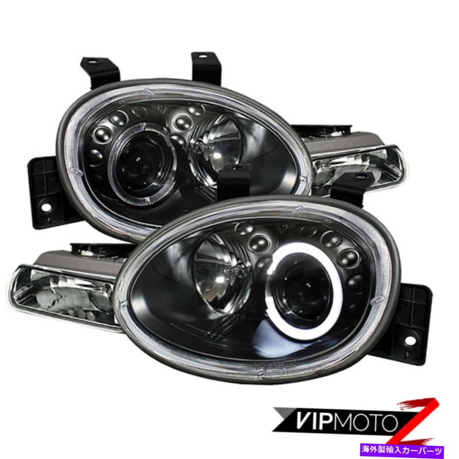 アイライン 新しい左+右ハローエンジェルアイズLEDプロジェクターブラックヘッドライト95-99ダッジネオン New Left+Right Halo Angel Eyes LED Projector Black Headlights 95-99 Dodge NEON【並行輸入品】