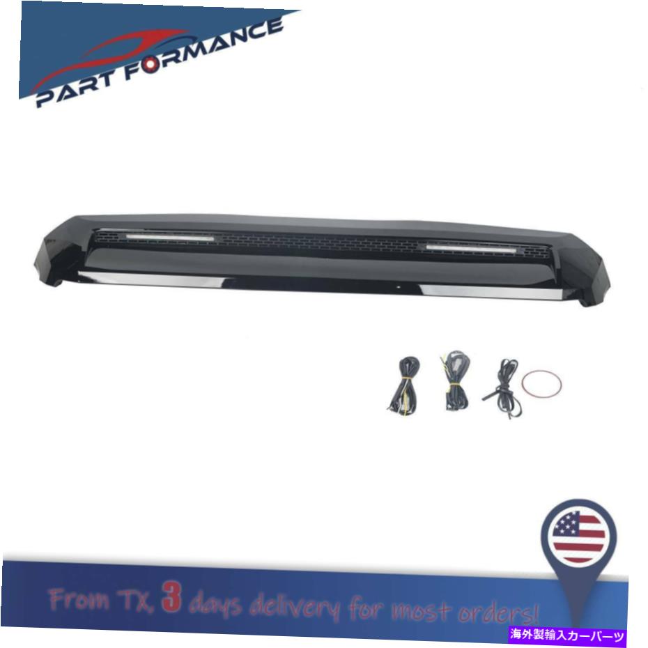 フードベントトリム トヨタツンドラのフロントアッパーグリルフードスクープ14-21グロスブラック付きライトバー Front Upper Grille Hood Scoop FOR TOYOTA TUNDRA 14-21 Gloss Black With Light Bar【並行輸入品】