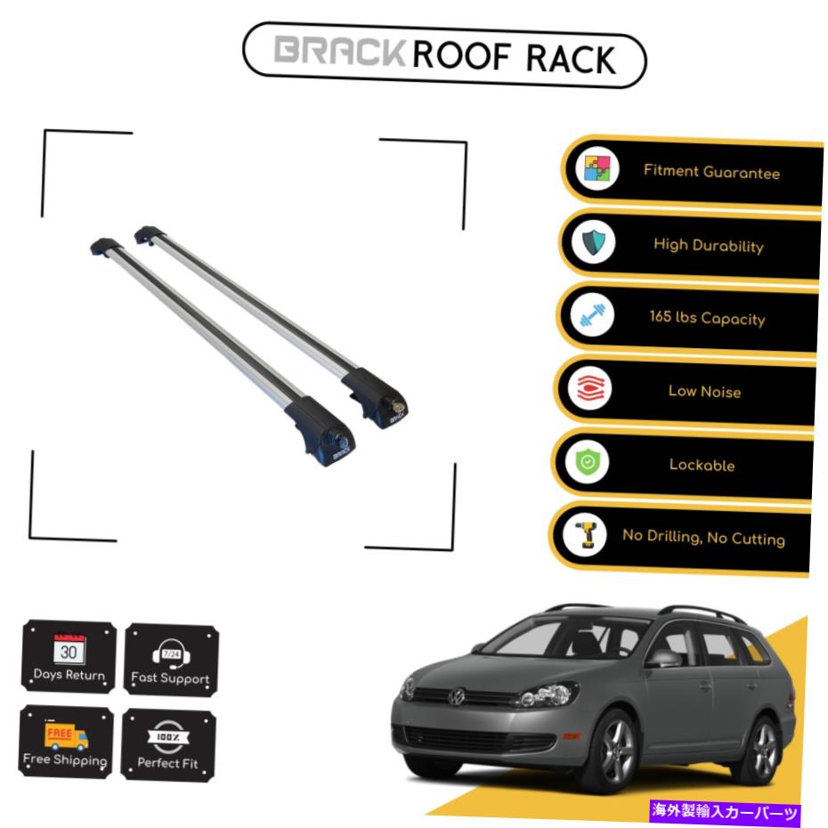 ルーフキャリア VWジェッタワゴン2008-2014シルバー用ブラックルーフラッククロスバー BRACK Roof Rack Cross Bars For VW Jetta Wagon 2008 - 2014 Silver【並行輸入品】