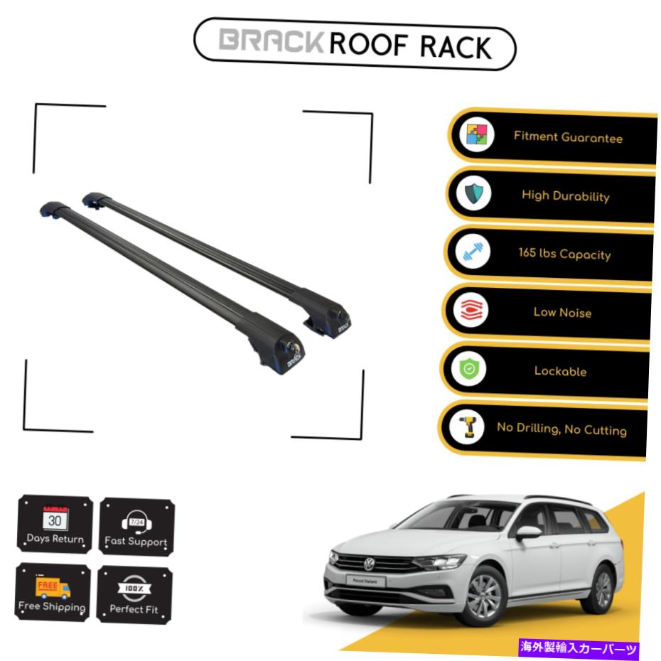 ルーフキャリア VWパッサットワゴンSW 2012-2015ブラック用ブラックルーフラッククロスバー BRACK Roof Rack Cross Bars For VW Passat Wagon Sw 2012 - 2015 Black【並行輸入品】