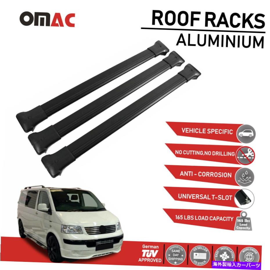 ルーフキャリア ルーフラッククロスバー荷物キャリアブラック3ピースVWトランスポーター2010-2015 Roof Rack Cross Bars Luggage Carrier Black 3 Piece For VW Transporter 2010-2015【並行輸入品】