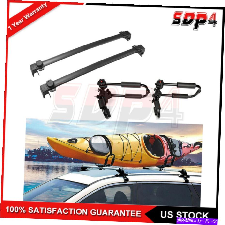 ルーフキャリア ブラック2xクロスバールーフラック貨物 + 2xカヤックラックJバー用ジープパトリオット Black 2x Cross Bar Roof Rack Cargo + 2x Kayak Rack J-Bar For 07-17 Jeep Patriot【並行輸入品】