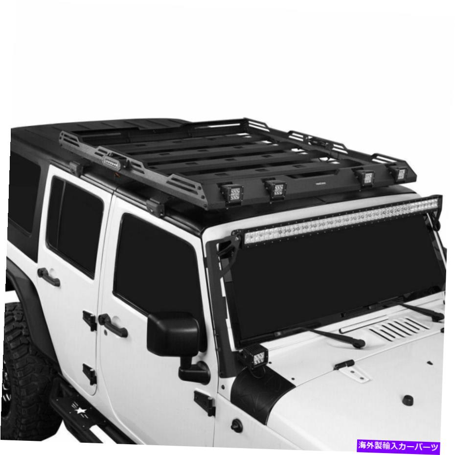 ルーフキャリア スチールフロントルーフラックカーゴバスケット付きLEDライトフィットジープラングラー2007-2018 JK Steel Front Roof Rack Cargo Basket w/ LED Lights Fit Jeep Wrangler 2007-2018 JK【並行輸入品】