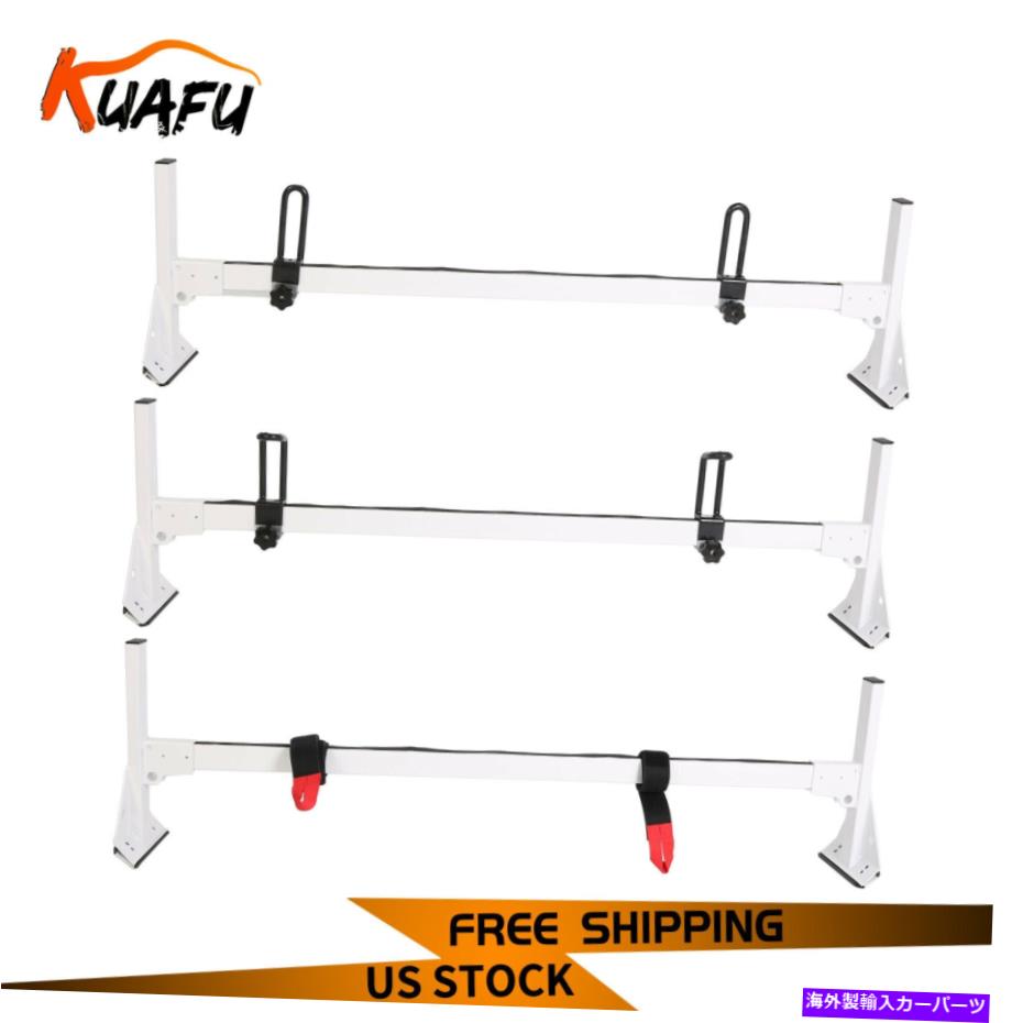 ルーフキャリア 96-22シボレーエクスプレスフルサイズバン3バーラダールーフラックスチールホワイトラック For 96-22 Chevy Express Fullsize Van 3 bar Ladder Roof Racks Steel WHITE Rack【並行輸入品】