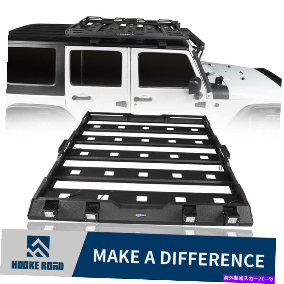 ルーフキャリア フックロードテクスチャスチールルーフラックジープラングラーのLEDライトw/LEDライト07-18 JK 4 DR Hooke Road Textured Steel Roof Rack w/Led Light for Jeep Wrangler 07-18 JK 4 DR【並行輸入品】｜Us Custom Parts Shop USDM