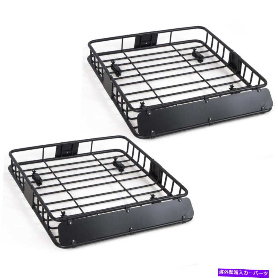 ルーフキャリア ユニバーサルブラックスチール貨物キャリアルーフラックバスケット荷物ホルダークロスバーX2 Universal Black Steel Cargo Carrier Roof Rack Basket Luggage Holder Cross Bar x2【並行輸入品】