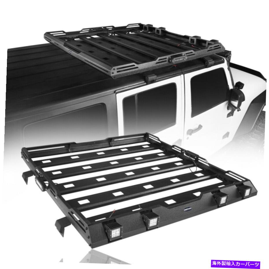 ルーフキャリア フィットジープラングラーJK 07-18 4ドアフロントトップルーフラックスチールバスケット付きLEDライト Fit Jeep Wrangler JK 07-18 4 Doors Front Top Roof Rack Steel Basket w/ Led Light【並行輸入品】
