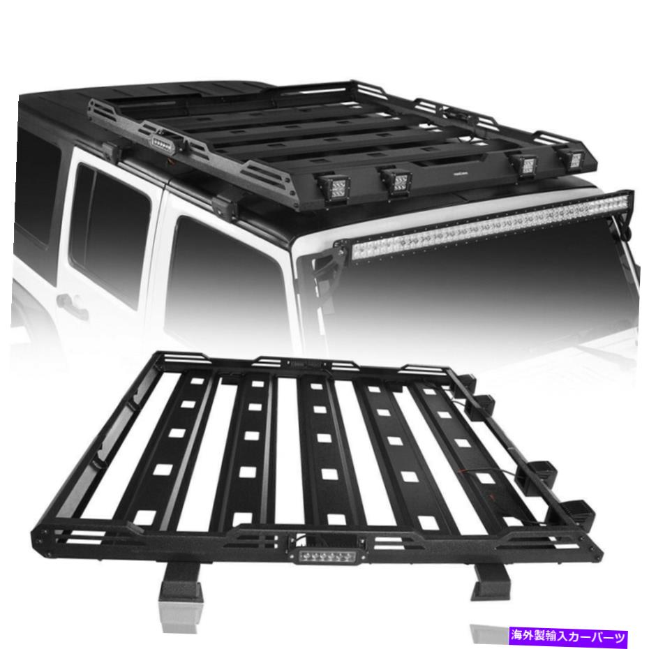 ルーフキャリア ジープラングラーJK 2007-2018 4DRのためのトップルーフラック荷物荷物室荷物 Top Roof Rack Luggage Carrier w/4x LED Lights for Jeep Wrangler JK 2007-2018 4Dr【並行輸入品】