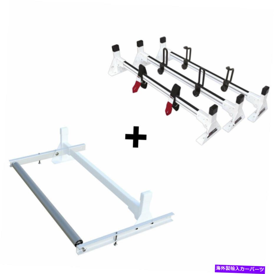 ルーフキャリア vantech 3バーホワイトアルミニウムはしご屋根ラックシステムw/ローラー（低屋根） Vantech 3 Bar White ALUMINUM Ladder Roof Rack System w/ROLLER (LOW ROOF)【並行輸入品】